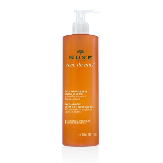Nuxe rêve de miel gel lavant surgras visage et corps 400ml Nuxe rêve de miel gel lavant surgras visage et corps 400ml
