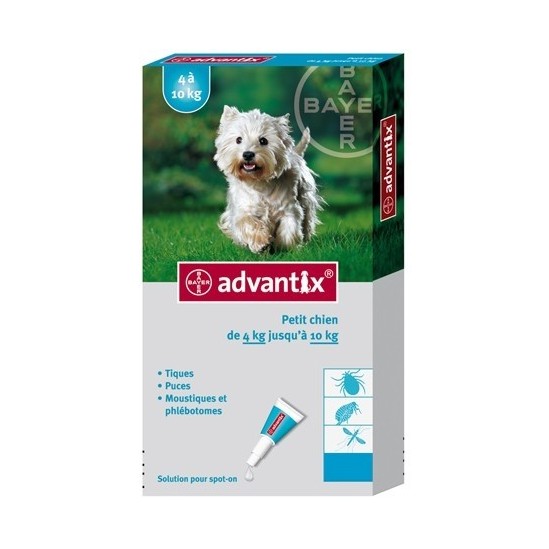 Bayer Advantix pour petit chien de 4 à 10kg+ 4 pipettes Bayer Advantix pour petit chien de 4 à 10kg+ 4 pipettes