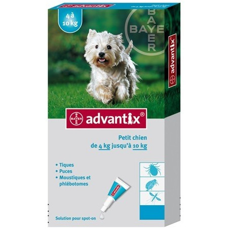 Bayer Advantix pour petit chien de 4 à 10kg+ 4 pipettes