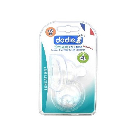 Dodie Sensation+ 2 Tétines Plate Col Large 6 Mois et + Débit 4 Liquide Epais DODIE - Tétines