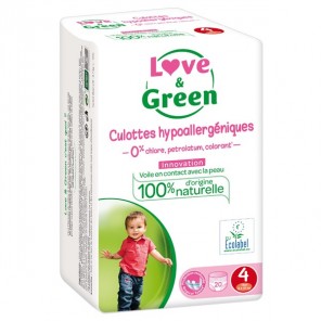 Love & Green Culottes Hypoallergéniques 20 Culottes Taille 4 (8-15 kg)