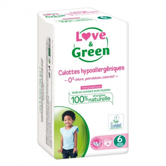 Love & Green Culottes Hypoallergéniques 16 Culottes Taille 6 (+ 16 kg) Love & Green Culottes Hypoallergéniques 16 Culottes Taille 6 (+ 16 kg)