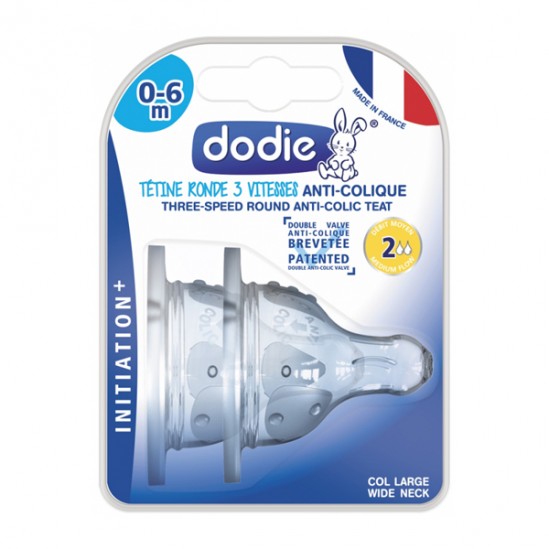 Dodie lot de 2 tétines rondes à 3 vitesses débit moyen Dodie lot de 2 tétines rondes à 3 vitesses débit moyen
