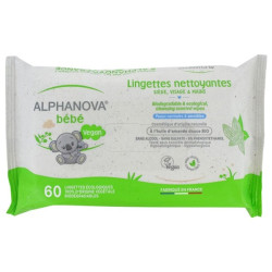 Alphanova Bébé Lingettes Huile d'Amande Sans Parfum Biodégradable Bio 60 Unités