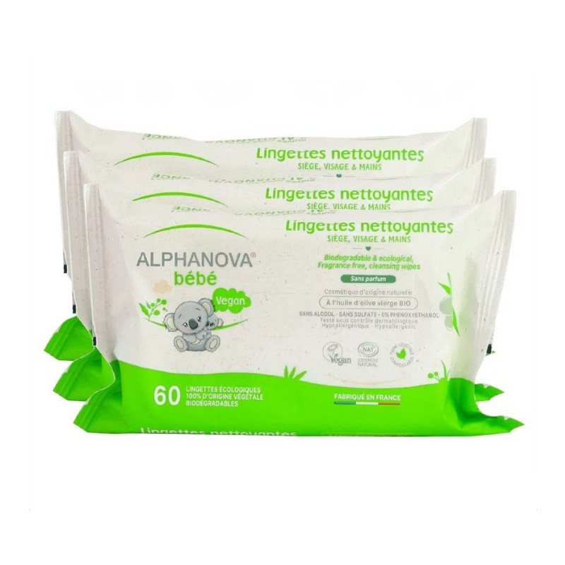 Alphanova Bébé Lingettes Huile d'Olive Sans Parfum Biodégradable Bio Lot de 3 x 60 Unités Alphanova Bébé Lingettes Huile d'Olive Sans Parfum Biodégradable Bio Lot de 3 x 60 Unités