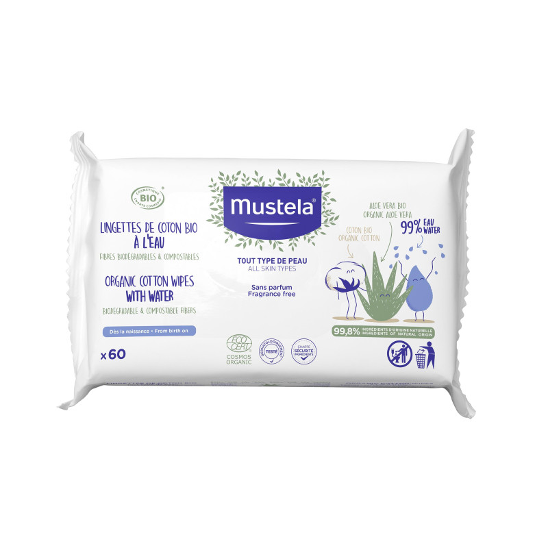 Mustela lingette de coton bio à l'eau x60 lingettes Mustela lingette de coton bio à l'eau x60 lingettes