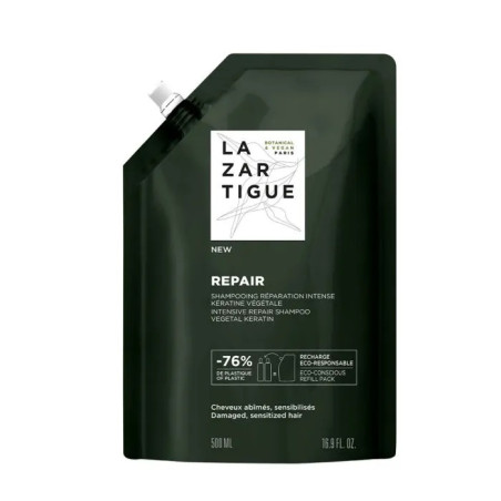 Lazartigue Repair Eco-Recharge Shampoing Réparation Intense Cheveux Abîmés, Sensibilisés 500ml