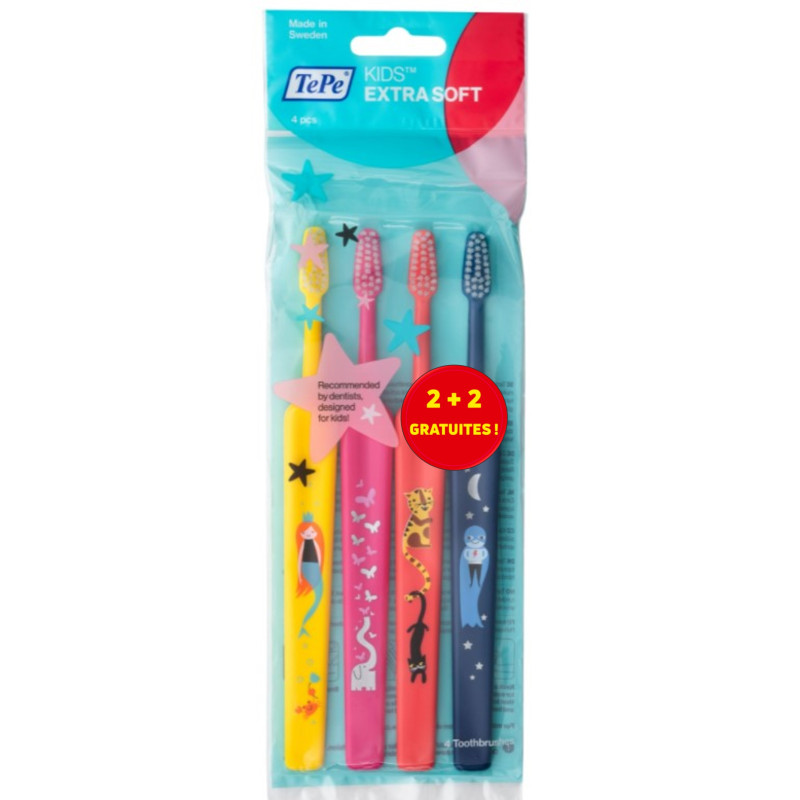 TePe Kids Brosse à Dents Extra Souple Lot de 4 TePe Kids Brosse à Dents Extra Souple Lot de 4