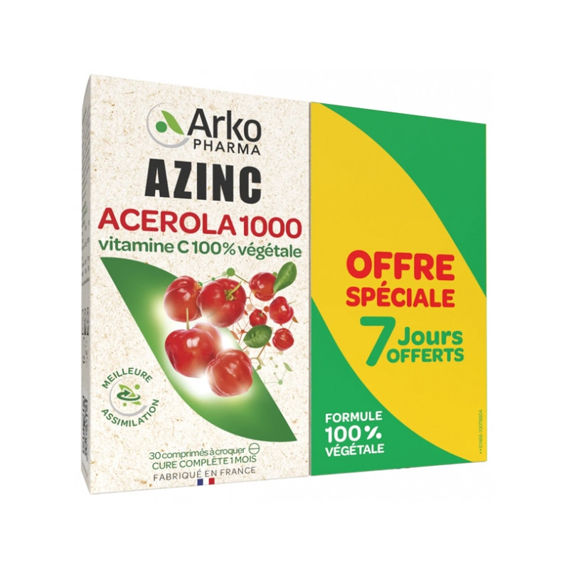 Azinc Acérola Lot de 2 x 30 Comprimés à Croquer Azinc Acérola Lot de 2 x 30 Comprimés à Croquer