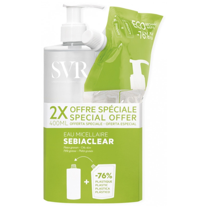 Svr Sebiaclear Eau Micellaire 400 ml + Éco-Recharge 400 ml Svr Sebiaclear Eau Micellaire 400 ml + Éco-Recharge 400 ml