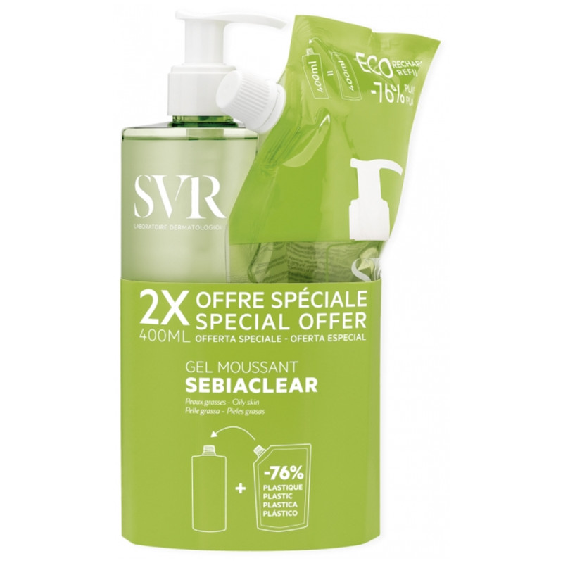 Svr Sebiaclear Gel Moussant 400 ml + Éco-Recharge 400 ml Svr Sebiaclear Gel Moussant 400 ml + Éco-Recharge 400 ml