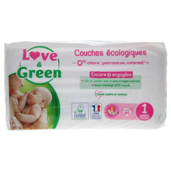 Love & Green Couches Hypoallergéniques 44 Couches Taille 1 (2-5 kg)