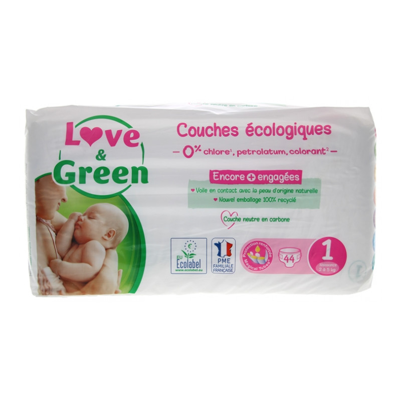 Love & Green Couches Hypoallergéniques 44 Couches Taille 1 (2-5 kg) Love & Green Couches Hypoallergéniques 44 Couches Taille 1 (2-5 kg)