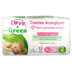 Love & Green Couches Hypoallergéniques 44 Couches Taille 2 (3-6 kg)