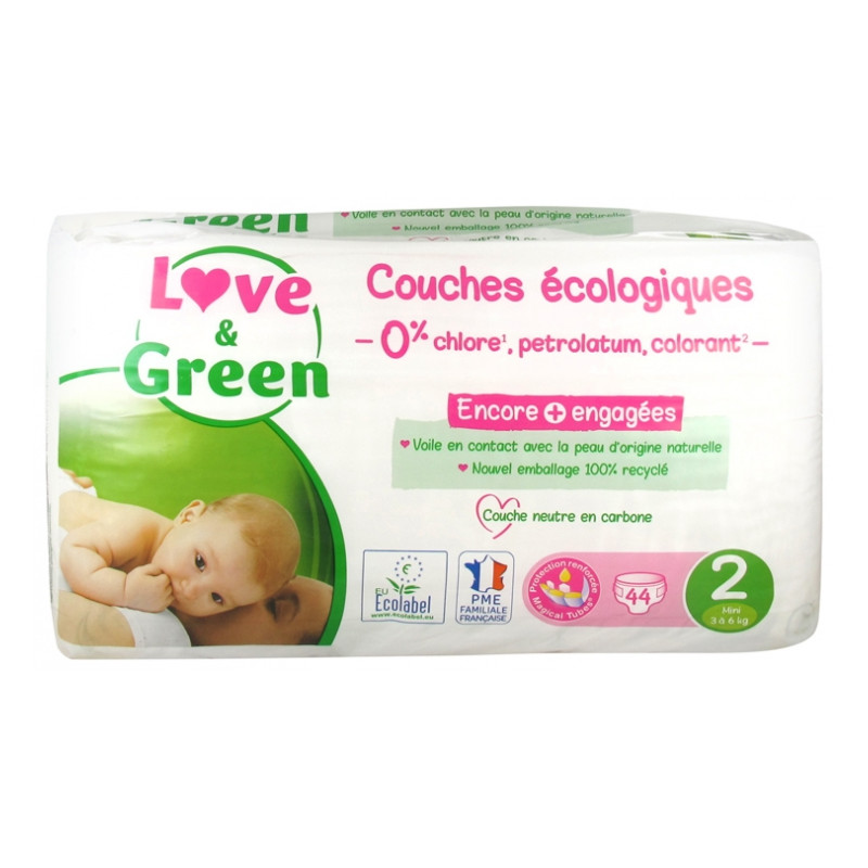 Love & Green Couches Hypoallergéniques 44 Couches Taille 2 (3-6 kg) Love & Green Couches Hypoallergéniques 44 Couches Taille 2 (3-6 kg)