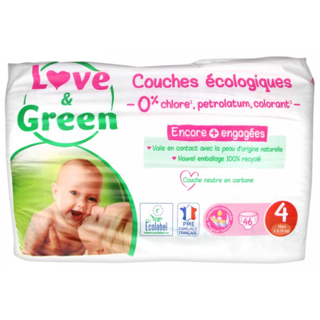 Love & Green Couches Hypoallergéniques 46 Couches Taille 4 (7-14 kg)