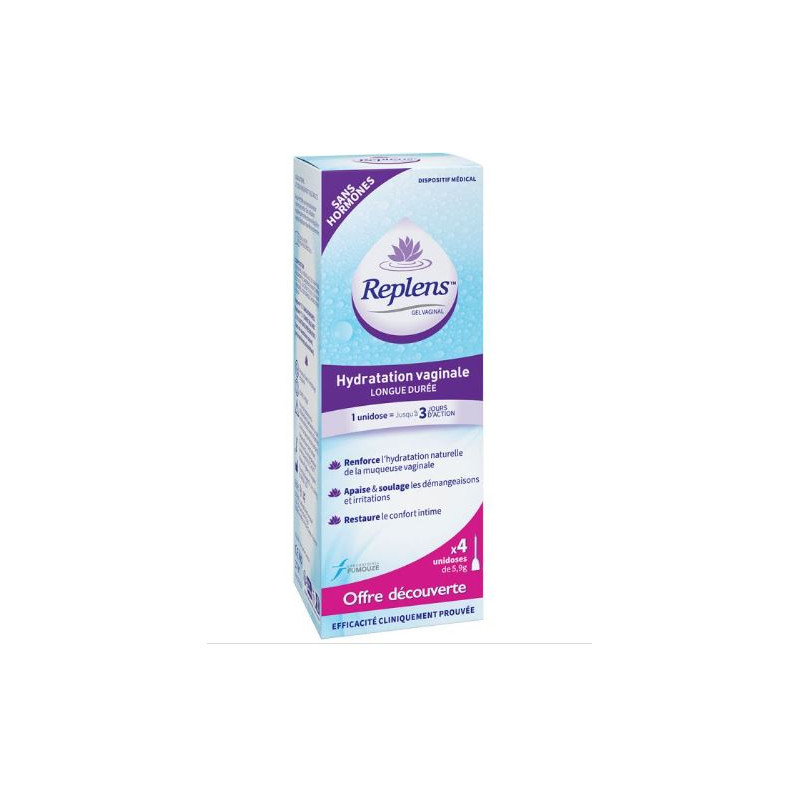 Gel hydratation Vaginale 4 Applicateurs Unidoses Replens Gel hydratation Vaginale 4 Applicateurs Unidoses Replens