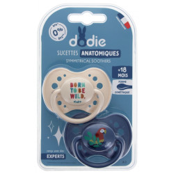 Dodie 2 Sucettes Anatomiques Silicone 18 Mois et + - Modèle : Born To Be Wild + Perroquet