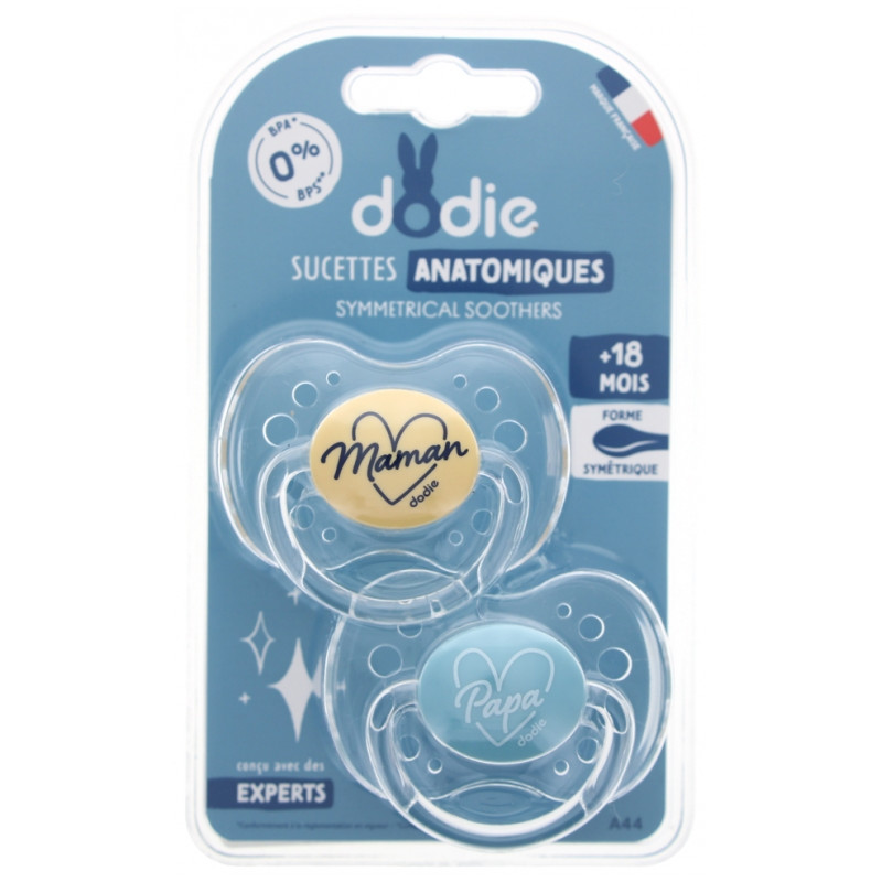 Dodie 2 Sucettes Anatomiques Silicone 18 Mois et + - Modèle : Maman + Papa Dodie 2 Sucettes Anatomiques Silicone 18 Mois et + - Modèle : Maman + Papa