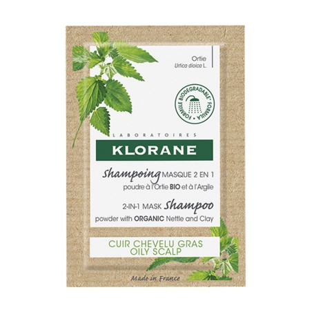 Klorane Shampoing Masque 2en1 Poudre à l'Ortie Bio et à l'Argile 8 Sachets