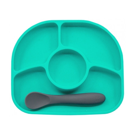 Yümi Assiette Anti-Dégât et Cuillère en Silicone 4 Mois et + - Couleur : Aqua