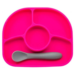 Bblüv Yümi Assiette Anti-Dégât et Cuillère en Silicone 4 Mois et + - Couleur : Fushia