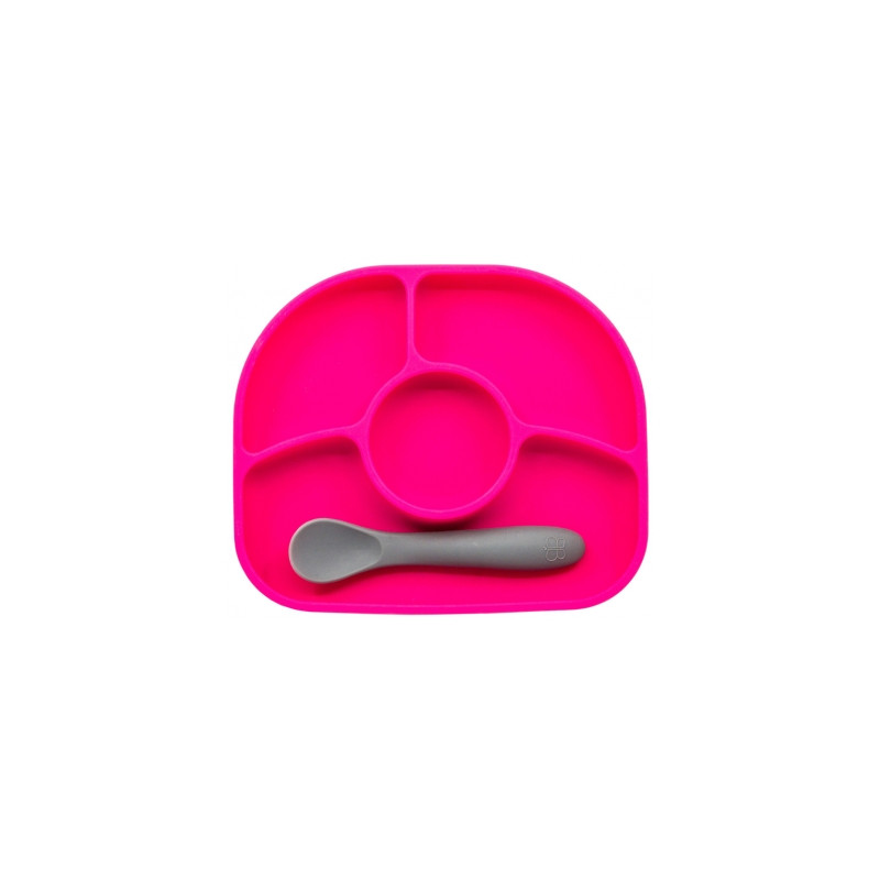 Bblüv Yümi Assiette Anti-Dégât et Cuillère en Silicone 4 Mois et + - Couleur : Fushia Bblüv Yümi Assiette Anti-Dégât et Cuillère en Silicone 4 Mois et + - Couleur : Fushia