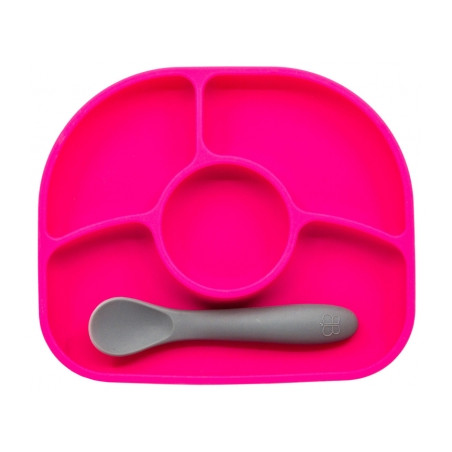 Bblüv Yümi Assiette Anti-Dégât et Cuillère en Silicone 4 Mois et + - Couleur : Fushia