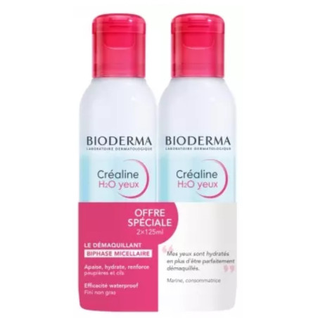 Bioderma Créaline H2O Yeux Sensibles & Lèvres Biphase Micellaire Lot de 2 x 125 ml