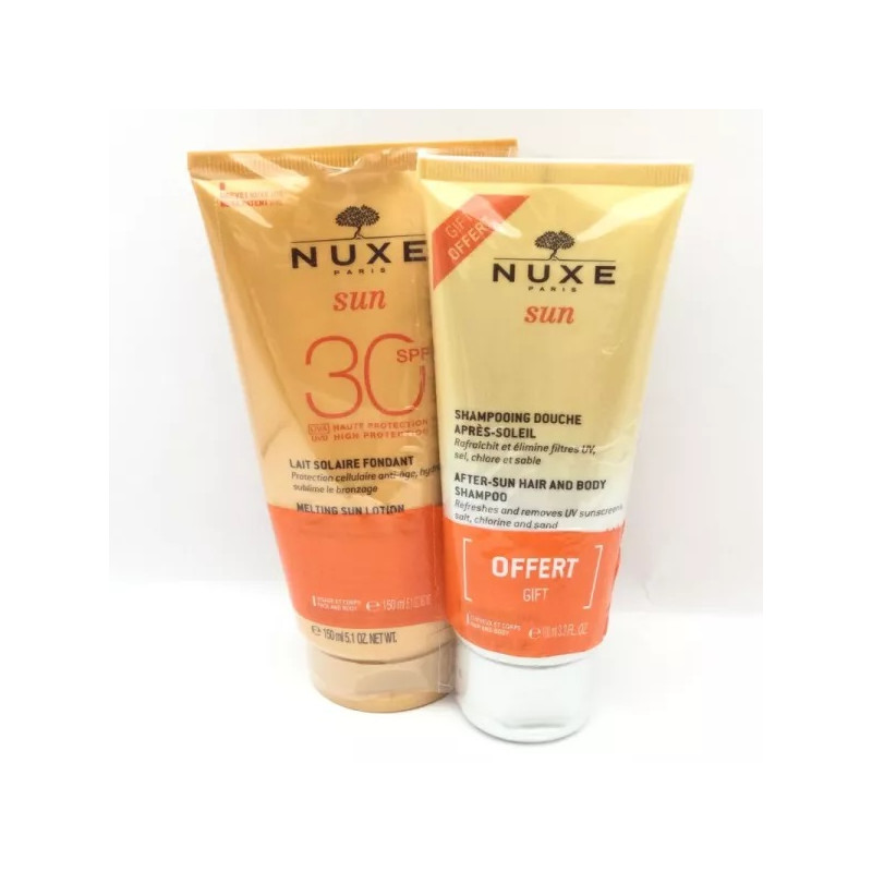 Nuxe Sun lait solaire fondant visage et corps SPF30 150 ml + shampoing douche après-soleil 100 ml offert Nuxe Sun lait solaire fondant visage et corps SPF30 150 ml + shampoing douche après-soleil 100 ml offert