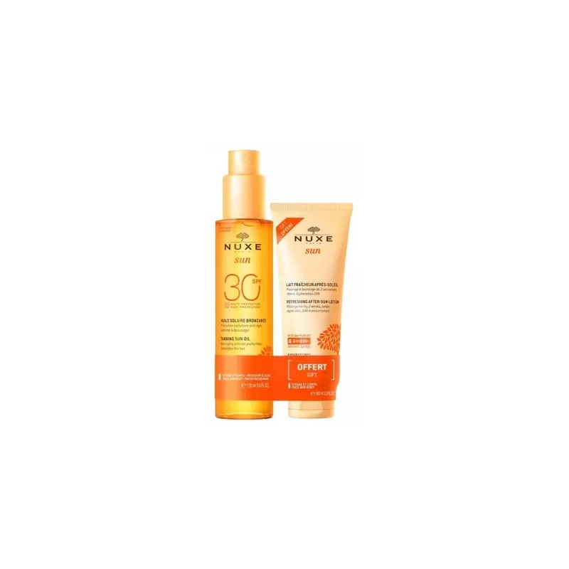 Nuxe Sun Huile Solaire Bronzante Visage et Corps SPF30 150 ml + Lait Fraîcheur Après-Soleil Visage et Corps 100 ml Offert Nuxe Sun Huile Solaire Bronzante Visage et Corps SPF30 150 ml + Lait Fraîcheur Après-Soleil Visage et Corps 100 ml Offert