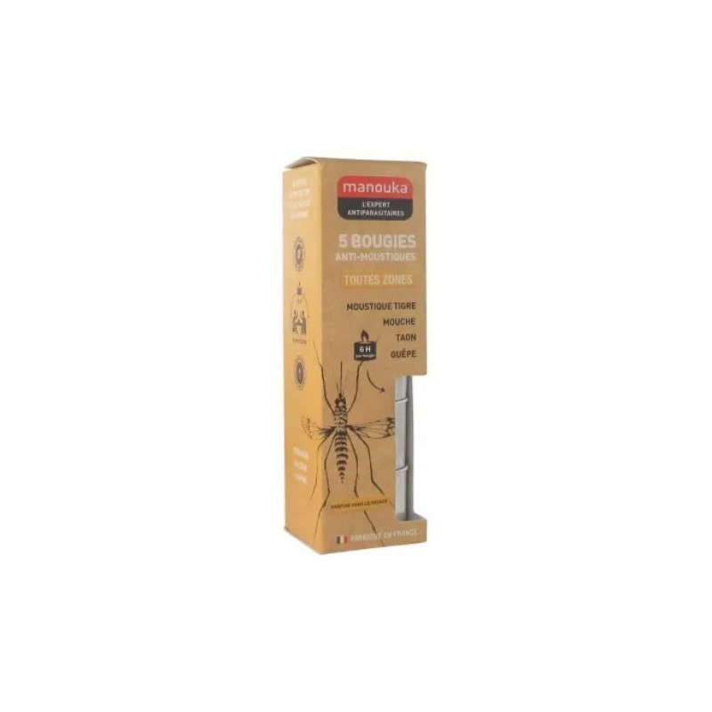 Manouka 5 Bougies Anti-Moustiques Toutes Zones Parfum Vanille/Monoï Manouka 5 Bougies Anti-Moustiques Toutes Zones Parfum Vanille/Monoï