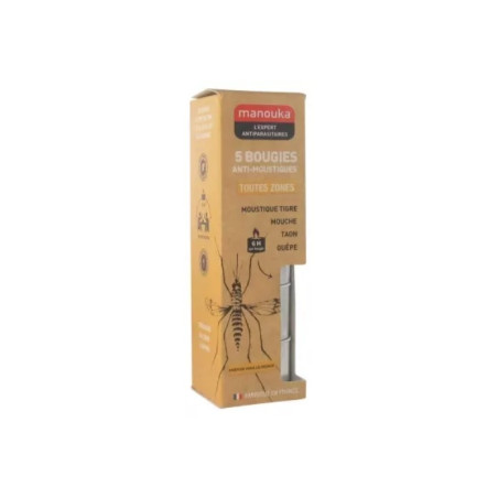 Manouka 5 Bougies Anti-Moustiques Toutes Zones Parfum Vanille/Monoï