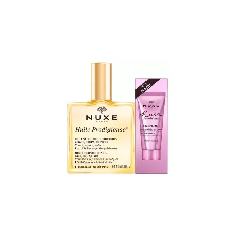 Nuxe Huile Prodigieuse 100 ml + Hair Prodigieux Le Shampoing Brillance Miroir 30 ml Offert Nuxe Huile Prodigieuse 100 ml + Hair Prodigieux Le Shampoing Brillance Miroir 30 ml Offert