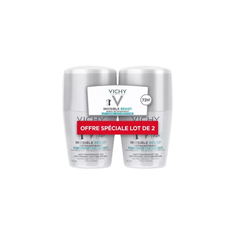 Vichy Déodorant Invisible Resist Dermo-Détranspirant 72H Roll-On Lot de 2 x 50 ml Vichy Déodorant Invisible Resist Dermo-Détranspirant 72H Roll-On Lot de 2 x 50 ml