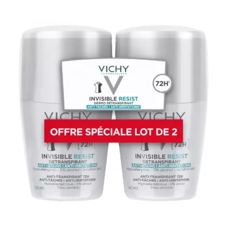 Vichy Déodorant Invisible Resist Dermo-Détranspirant 72H Roll-On Lot de 2 x 50 ml