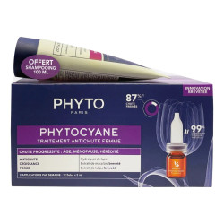 COFFRET - PHYTOCYANE - Traitement Anti-Chute Femme 12x5ml + Shampooing Revigorant 100ml Offert - Chute Progressive