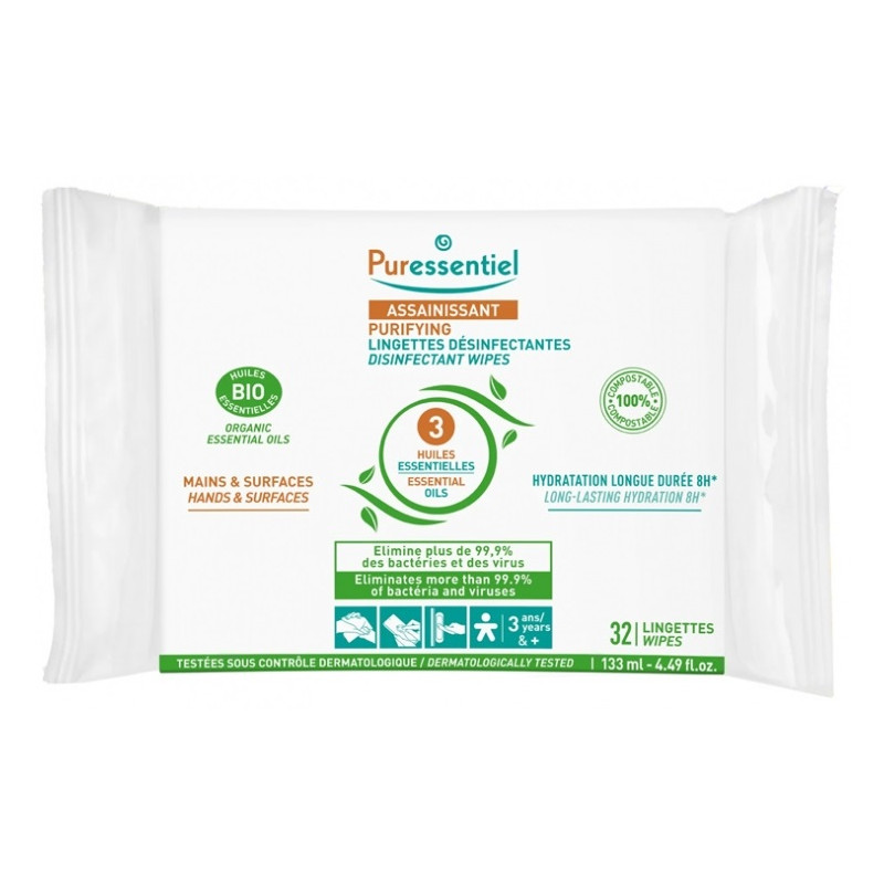 Puressentiel Assainissant Lingettes Désinfectantes aux 3 Huiles Essentielles 32 Lingettes Puressentiel Assainissant Lingettes Désinfectantes aux 3 Huiles Essentielles 32 Lingettes