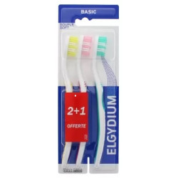 Elgydium Basic Brosse à Dents Souple Lot de 2 + 1 Offerte