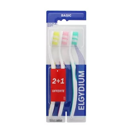 Elgydium Basic Brosse à Dents Souple Lot de 2 + 1 Offerte