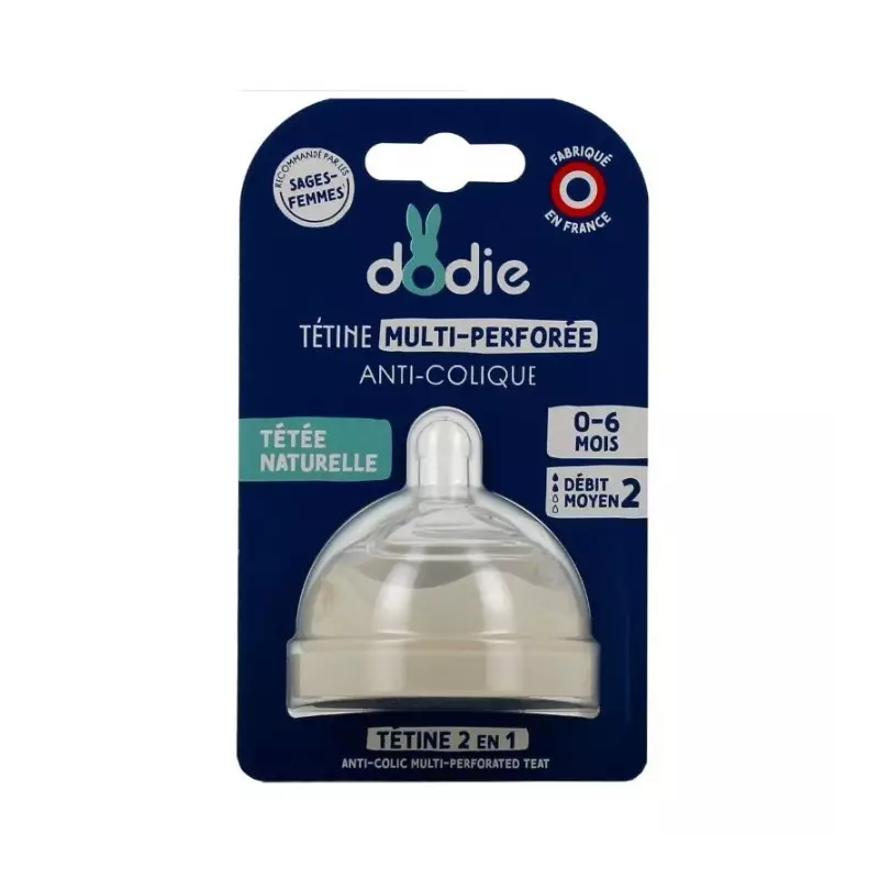 Dodie Biomimétisme Tétine multi perforée anti-colique 0-6 mois débit 2 moyen - 1 unité Dodie Biomimétisme Tétine multi perforée anti-colique 0-6 mois débit 2 moyen - 1 unité