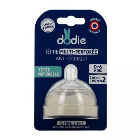 Dodie Biomimétisme Tétine multi perforée anti-colique 0-6 mois débit 2 moyen - 1 unité