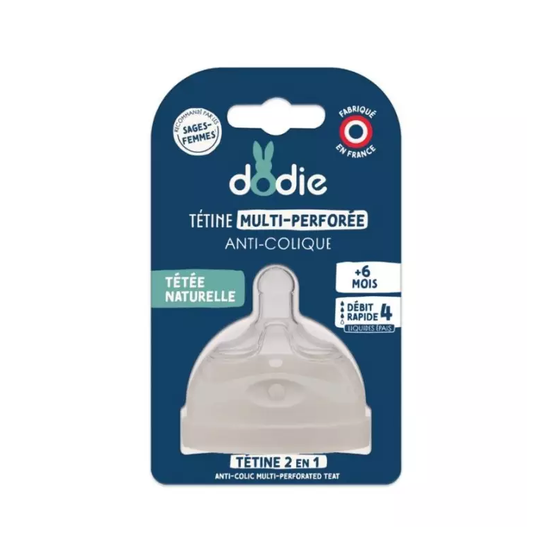 Dodie Biomimétisme Tétine multi perforée anti-colique +6 mois débit 4 liquide épais - 1 unité Dodie Biomimétisme Tétine multi perforée anti-colique +6 mois débit 4 liquide épais - 1 unité