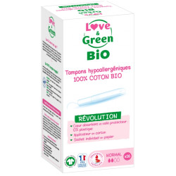 Love & Green Tampons Hypoallergéniques 100% Coton Bio 16 Tampons Normal avec Applicateur