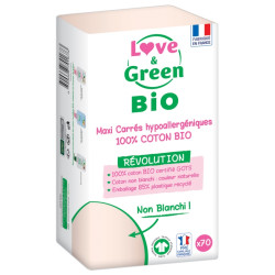 Love & Green Maxi Carrés Hypoallergéniques 100% Coton Bio 70 Cotons