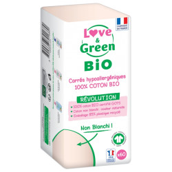 Love & Green Carrés Hypoallergéniques 100% Coton Bio 60 Cotons