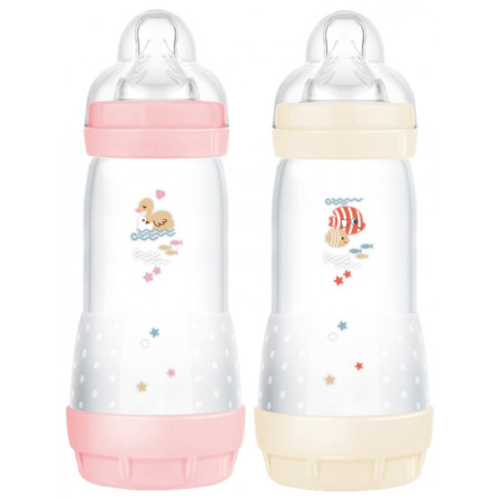 MAM 2 Biberons Easy Start 320 ml 4 Mois et + Débit 3 - Couleur : Bonbon/Coton